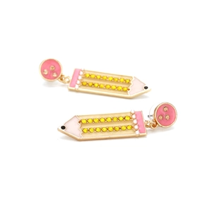 Boucles d'oreilles crayon rose avec perles et cristaux sur alliage doré