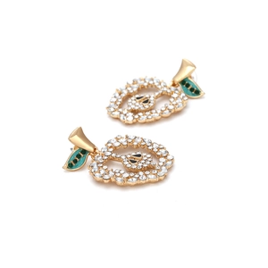 Sparkling crystal apple earrings with green enamel leaves on a gold alloy setting