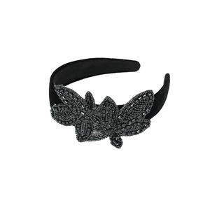 Handmade Beaded Velvet Headband For Women Wide Brim Vintage Baroque Leaf Pattern Hair Hoop Elegant Accessories
