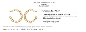 Detailed chart showing size and material specifications of gold chain textured earrings