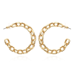 Retro C-Shaped Hoop Earrings For Women Zinc Alloy Geometric Chain Link Texture Exaggerated Industrial Style Fashion
