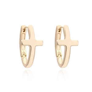 Cross Huggie Hoop Earrings Gold Plated Copper Minimalist Geometric Jewelry For Women