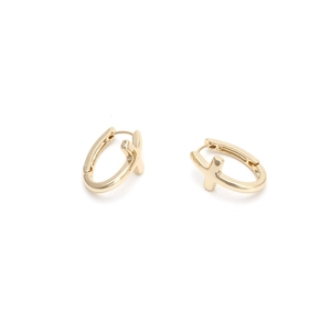 Polished gold plated hoop earrings with minimalist cross design and geometric style for women