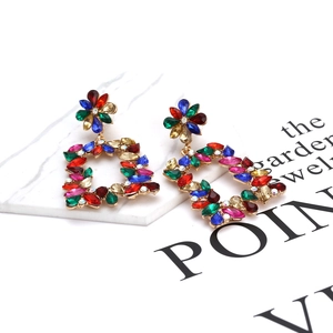 Vintage oversized floral earrings with colorful crystals and hollow geometric design