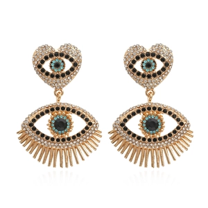 Hollow Heart Evil Eye Dangle Earrings Alloy Rhinestone Exaggerated Fashion Jewelry For Women Blue Black Gold