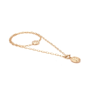 Collier doré multi-rangs avec pendentif pièce de monnaie et disque martelé et fermoir bascule OT