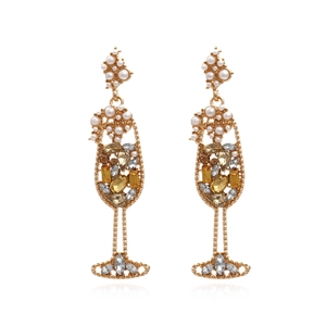 Boucles D'oreilles Verre À Champagne Avec Künstliche Perles D'imitation Et Strass Alliage Doré Bijoux Fantaisie De Fête Pour Femmes