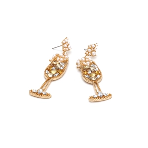 Boucles d'oreilles verres à vin exagérées avec strass et perles en alliage doré