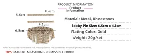 Makroaufnahme von goldenem Strass-Haarclip-Set mit Maßen und Kristallverzierung