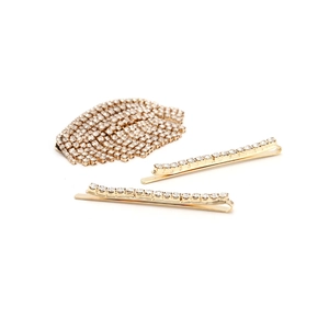Dreiteiliges Set goldene Haarklammern mit funkelnden Strasssteinen und Quasten-Details