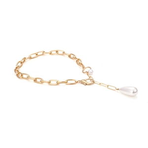 Vintage baroque pearl drop necklace with thick gold chain link and lobster clasp