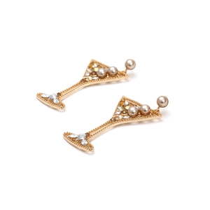 Boucles d'oreilles verres à martini dorées avec strass et perles élégantes
