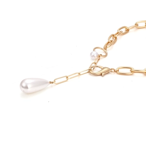 Vintage baroque pearl drop necklace with golden oval link chain and lobster clasp