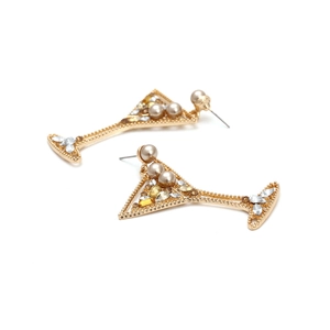 Boucles d'oreilles verres à cocktail dorées avec perles et cristaux, design creux chic