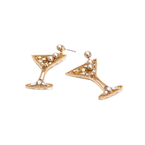 Boucles d'oreilles verres à cocktail dorées avec strass et perles champagne pour femmes