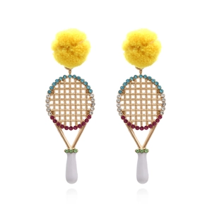 Boucles D'Oreilles Raquette De Tennis Et Balle Alliage Strass Colorés Pompon Bijoux Sportifs Pour Femmes