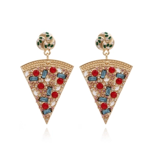 Pizza Slice Dangle Earrings Zinc Alloy Multicolored Rhinestone Enamel Creative Fashion Jewelry For Women