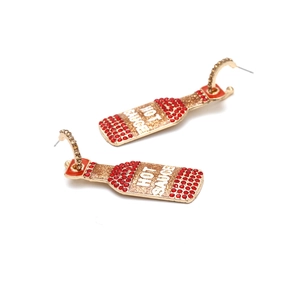 Orecchini creativi a forma di bottiglia di salsa piccante con strass rossi e oro