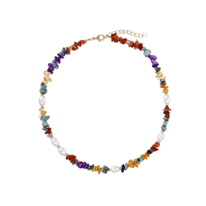 Natural Stone Gravel Necklace With Artificial Pearls Handmade Beaded Clavicle Chain Bohemian Fashion Jewelry For Women