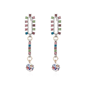 Boucles D'oreilles Longues Géométriques Rétro Avec Strass Colorés Et Künstliche Perles D'imitation Alliage De Zinc Pour Femmes