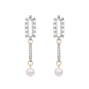 Boucles d'oreilles pendantes avec cristaux colorés, barres géométriques et perles blanches