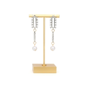 Boucles d'oreilles géométriques élégantes avec strass colorés et perles blanches