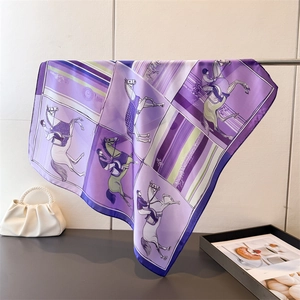 Femme Foulard Carré Bandana Soyeux Polyester Imprimé Cheval Équestre Vintage Élégant Écharpe Cheveux Chic