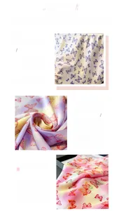 Detailed view of butterfly print on silky scarf showing fine printing and edge stitching