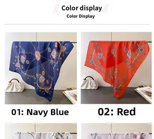 Detailansicht der marineblauen und roten Seidenschals mit Vintage-Pferdekutschenmotiv