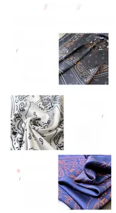 Detailed view of the paisley print pattern and smooth texture on a faux silk scarf