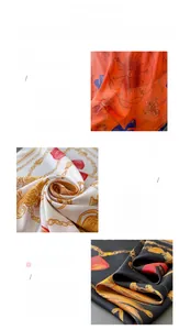 Detail of silk-like scarf featuring premium chain print patterns and refined hem edges