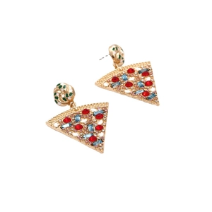 Exaggerated pizza drop earrings with colorful rhinestones and gold alloy for women