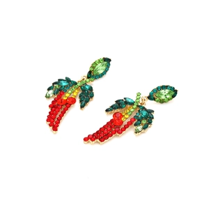 Exaggerated tropical coconut tree earrings with colorful rhinestones and glass stones