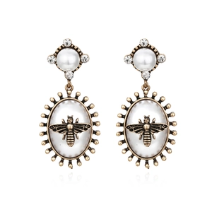 Boucles D'oreilles Pendantes Abeille Baroque Vintage Alliage Or Antique Avec Künstliche Perle D'imitation Et Strass Bijoux Insecte Pour Femmes