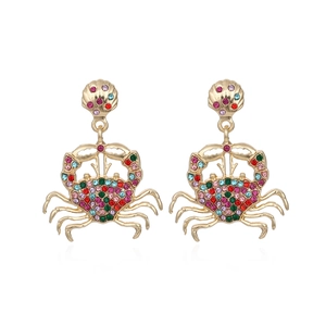 Boucles D Oreilles Pendantes Crabe Alliage Zinc Strass Colorés Thème Océan Coquillage Bijoux Mode Pour Femmes