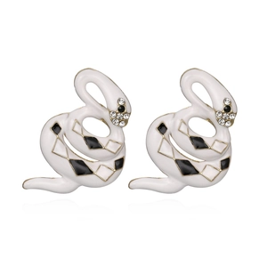Snake Stud Earrings Alloy White Enamel Rhinestone Animal Geometric Bold Fashion Jewelry Women