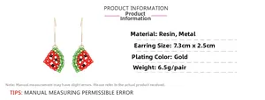 Detailed view showing dimensions and materials of beaded watermelon slice earrings