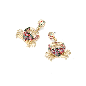 Boucles d'oreilles crabe colorées avec puces coquillages et cristaux vibrants