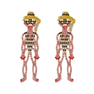 Cartoon Character Dangle Earrings Full Rhinestone Multi Color Alloy Exaggerated Retro Fashion Pendants For Women