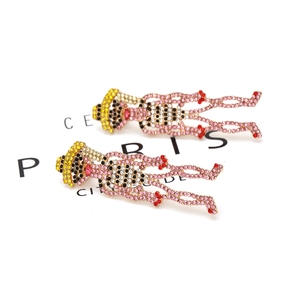 Exaggerated rhinestone cartoon character earrings in gold alloy with vibrant crystal pavé