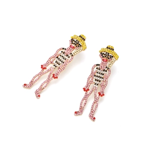 Exaggerated cartoon figure drop earrings with colorful rhinestones and hollow design
