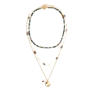 Bohemian Layered Necklace With Natural Shell And Stone Beads Vintage Gold Round Pendant Beach Jewelry For Women
