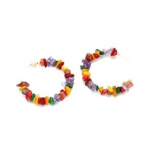 Boucles d'oreilles créoles bohèmes en C avec perles de pierres naturelles colorées
