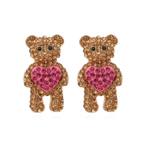 Boucles D'oreilles Pendantes Ours Alliage Strass Cœur Animal Bijoux Mode Pour Femmes