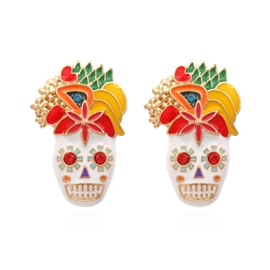 Boucles D'Oreilles Tête De Mort Sucre Émail Coloré Alliage Strass Bijoux Mexicains Jour Des Morts Pour Femmes Halloween