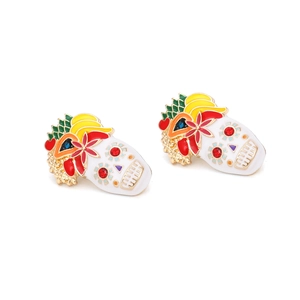 Boucles d'oreilles tête de mort colorées avec strass et motif folklore mexicain