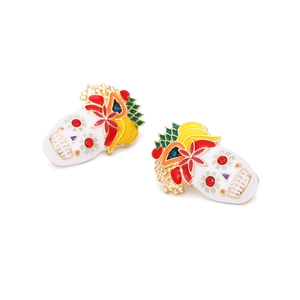 Boucles d'oreilles tête de mort mexicaine avec émail coloré et strass scintillants