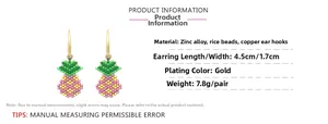 Detailed size specifications for pineapple beaded earrings with dimensions and weight info