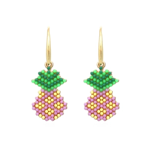 Pineapple Dangle Earrings With Zinc Alloy Multi Color Beads And Copper Ear Hook Sweet Summer Fruit Style Accessory