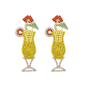 Cocktail Glass Drop Earrings Colorful Rhinestone Inlaid Tropical Fruit Drink Shape Vacation Party Jewelry For Women